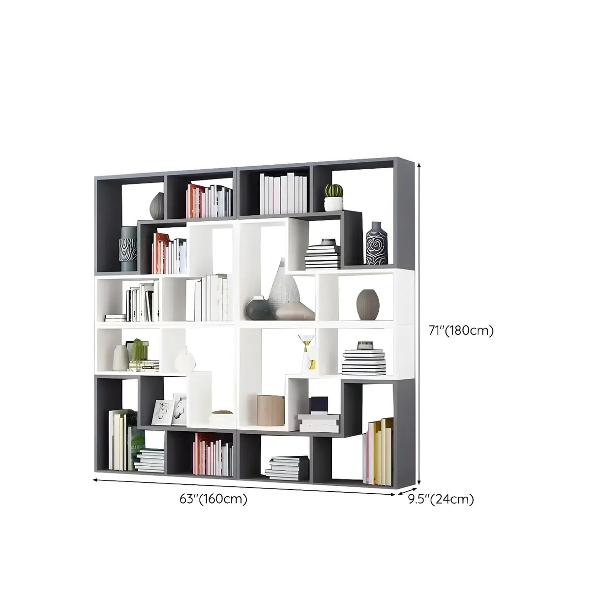 Modern Open Back Multi-Tier Geometric Wood Bookcase Image - 25