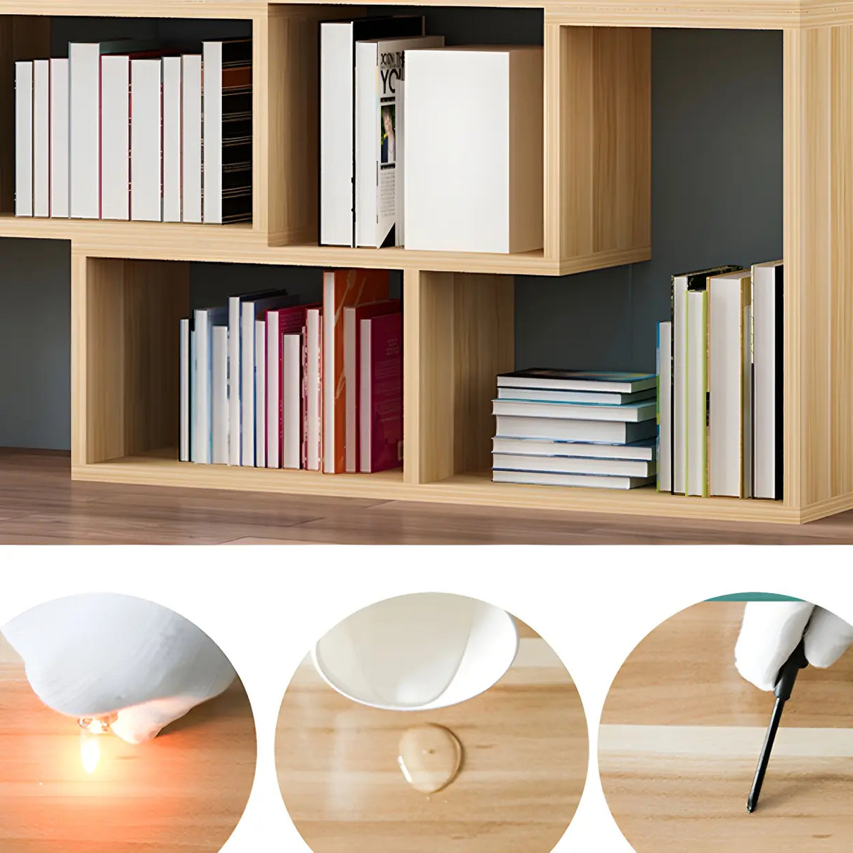 Modern Open Back Multi-Tier Geometric Wood Bookcase Image - 5