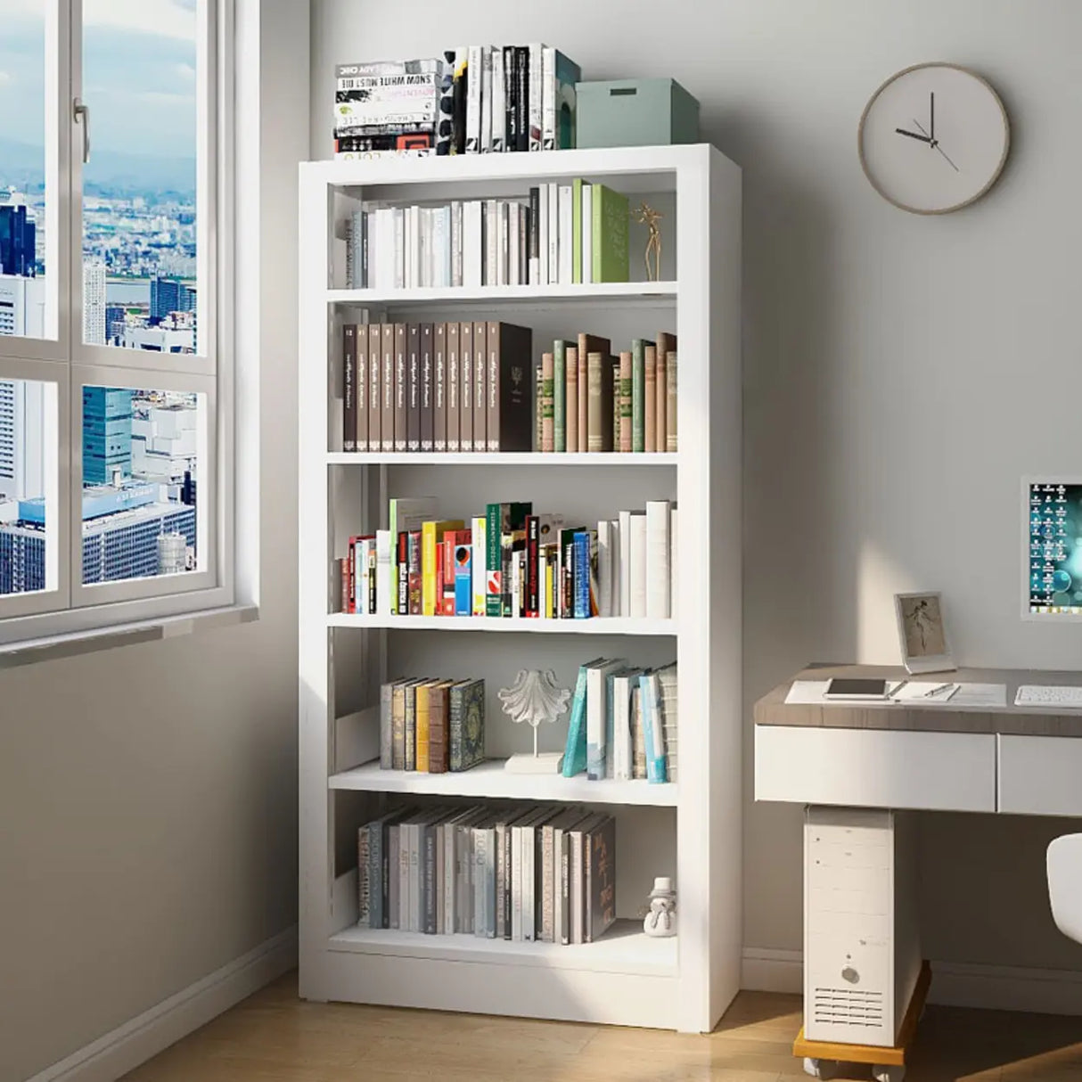 Modern Open Back Rectangular White Steel Bookshelf Image - 1