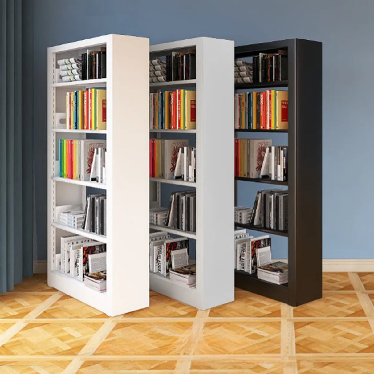 Modern Open Back Rectangular White Steel Bookshelf Image - 4
