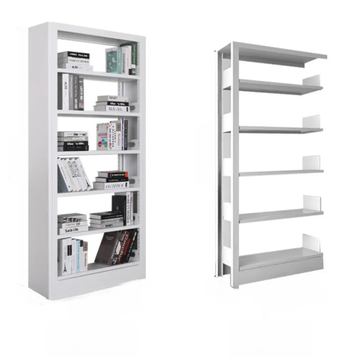 Modern Open Back Rectangular White Steel Bookshelf Image - 7
