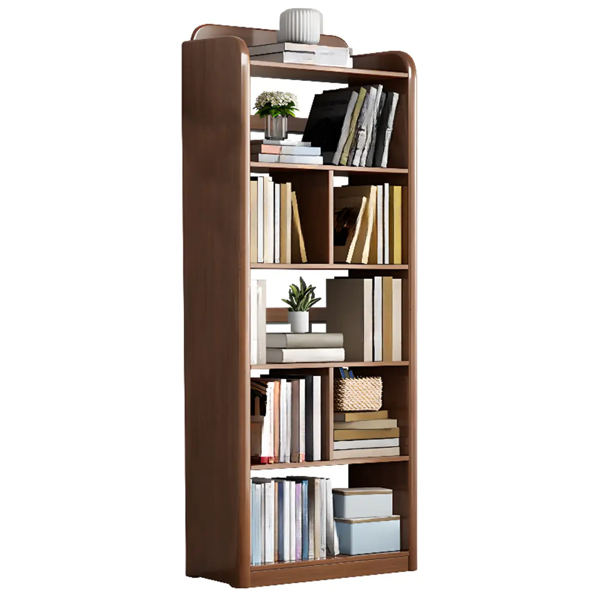 Modern Open Back Vertical Wooden Storage Bookshelf Image - 13