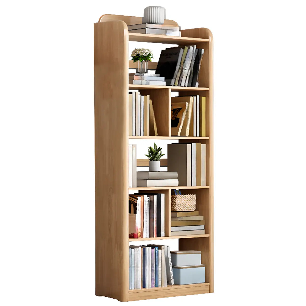 Modern Open Back Vertical Wooden Storage Bookshelf Image - 16