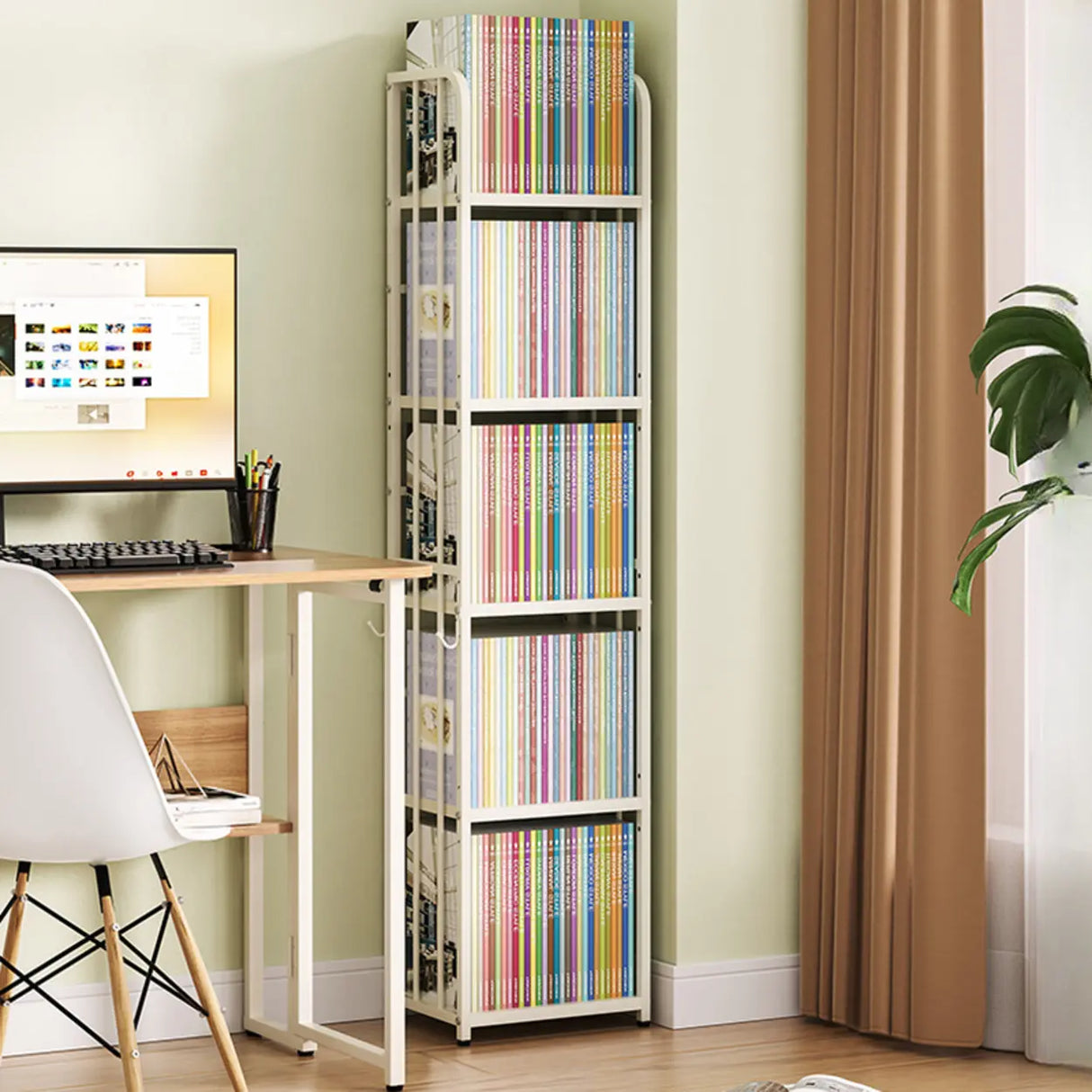 Modern Open Back White Steel Vertical Tall Bookshelf Image - 1
