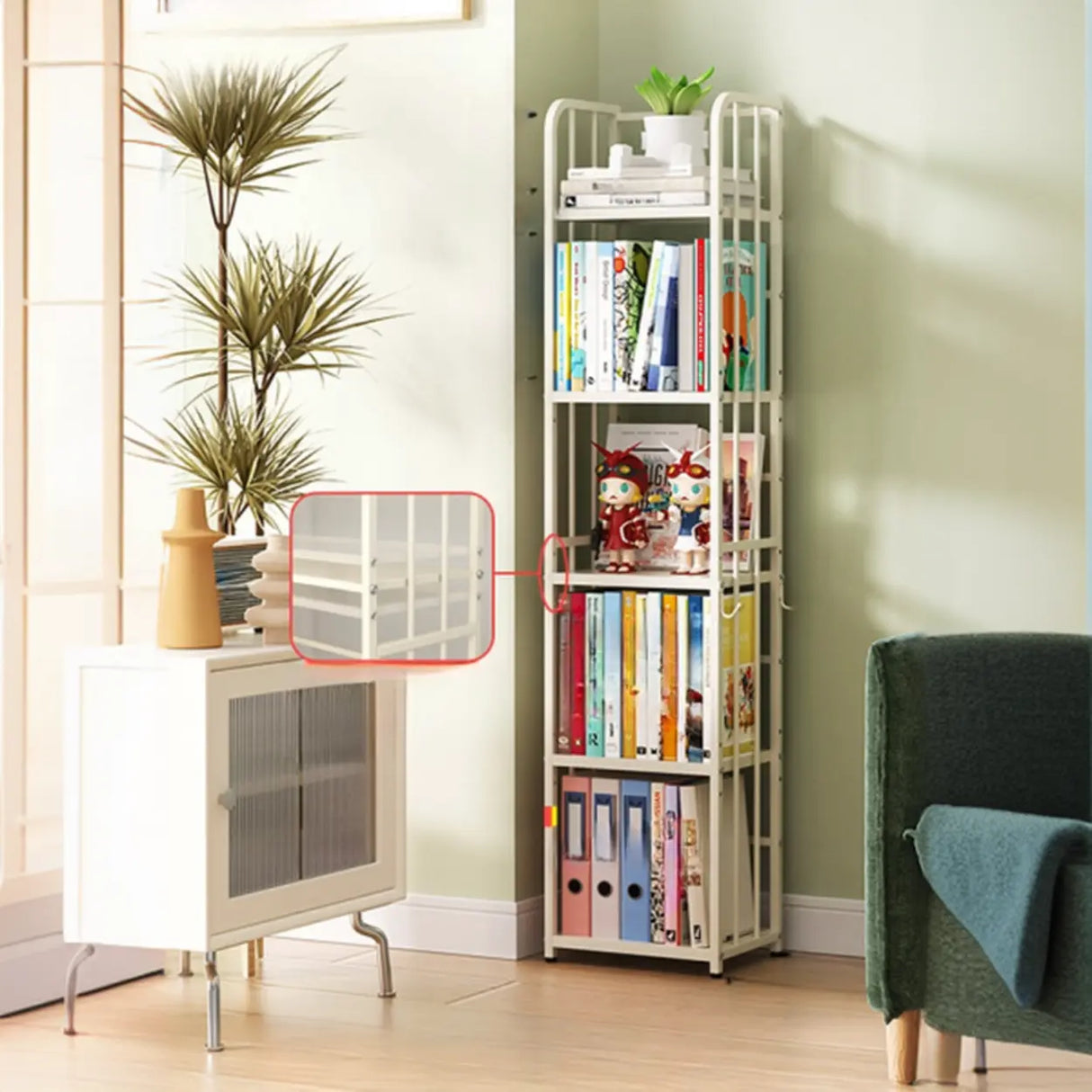 Modern Open Back White Steel Vertical Tall Bookshelf Image - 2