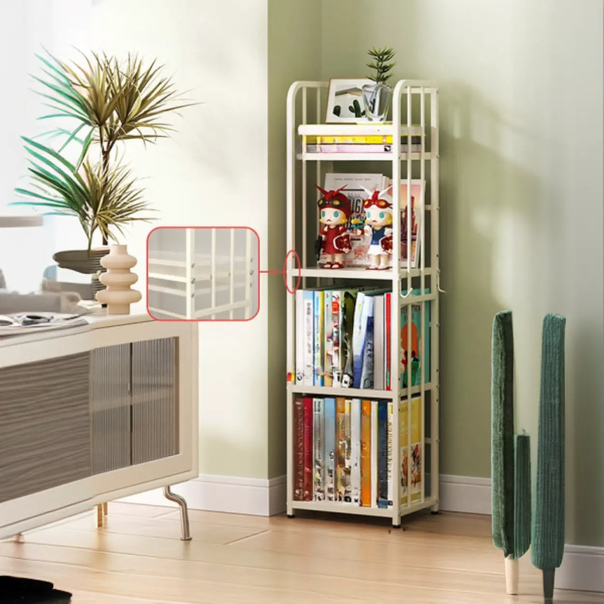 Modern Open Back White Steel Vertical Tall Bookshelf Image - 3