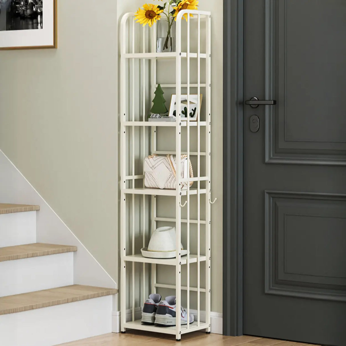 Modern Open Back White Steel Vertical Tall Bookshelf Image - 4