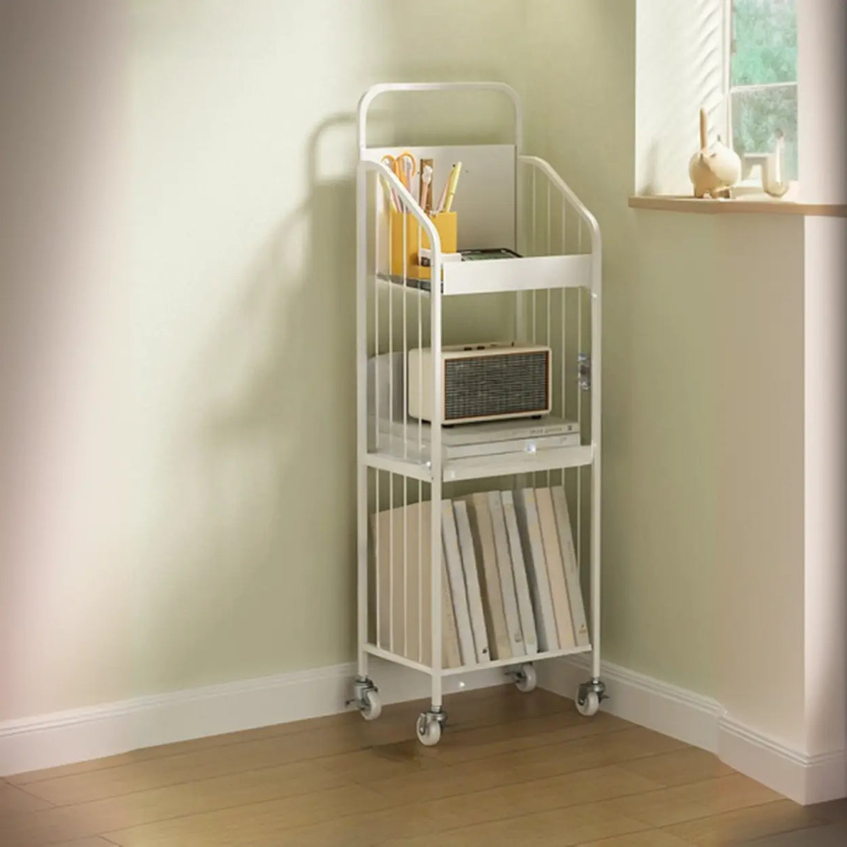 Modern Open Back White Steel Vertical Tall Bookshelf Image - 5