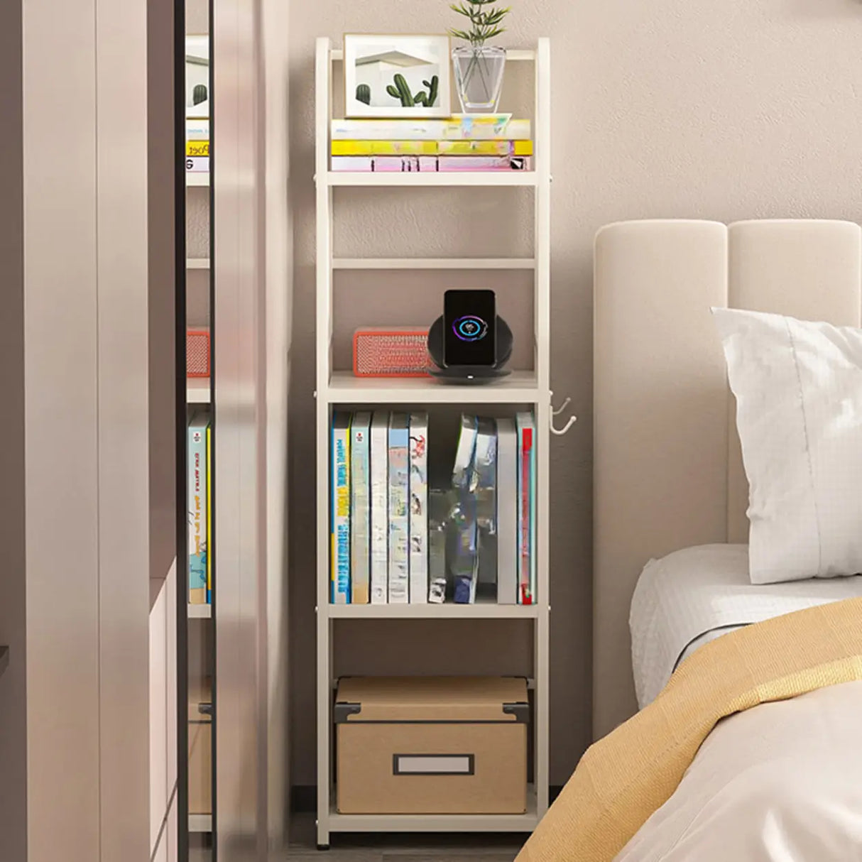 Modern Open Back White Steel Vertical Tall Bookshelf Image - 7