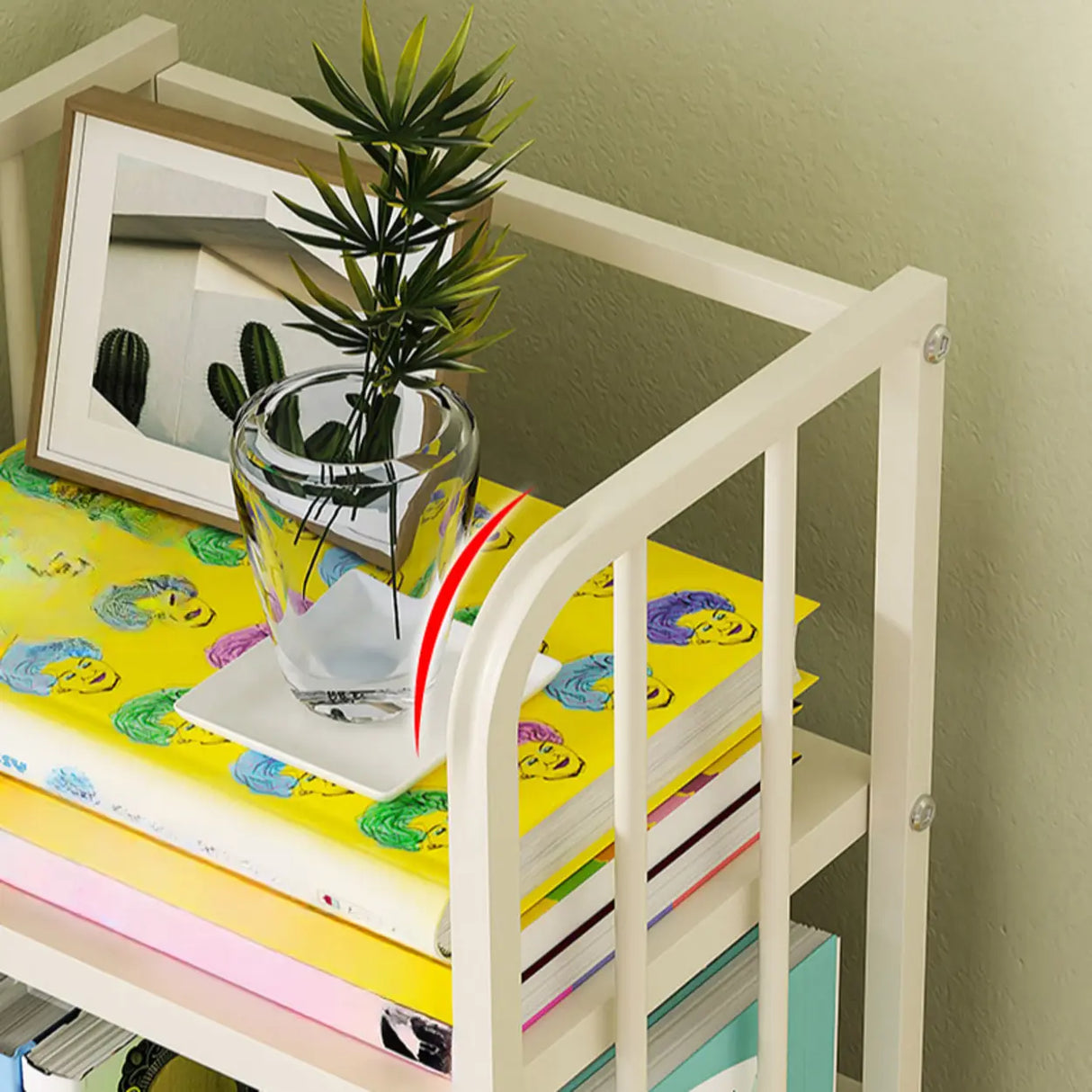 Modern Open Back White Steel Vertical Tall Bookshelf Image - 8