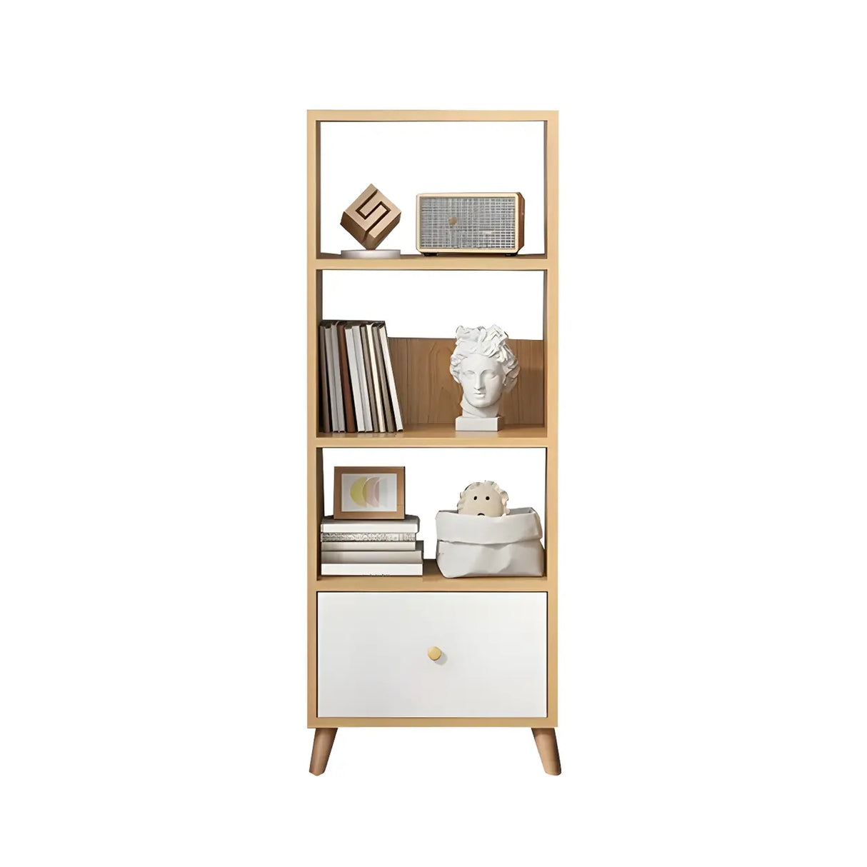 Modern Open-Back Wood Drawers Narrow Display Bookcase Image - 10