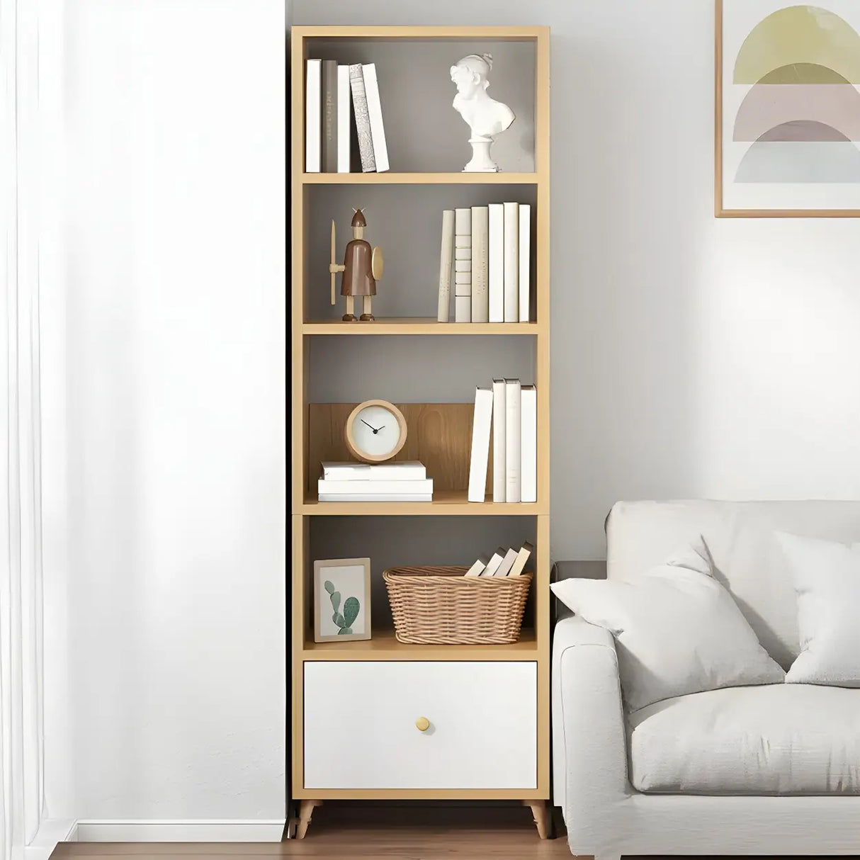 Modern Open-Back Wood Drawers Narrow Display Bookcase Image - 11