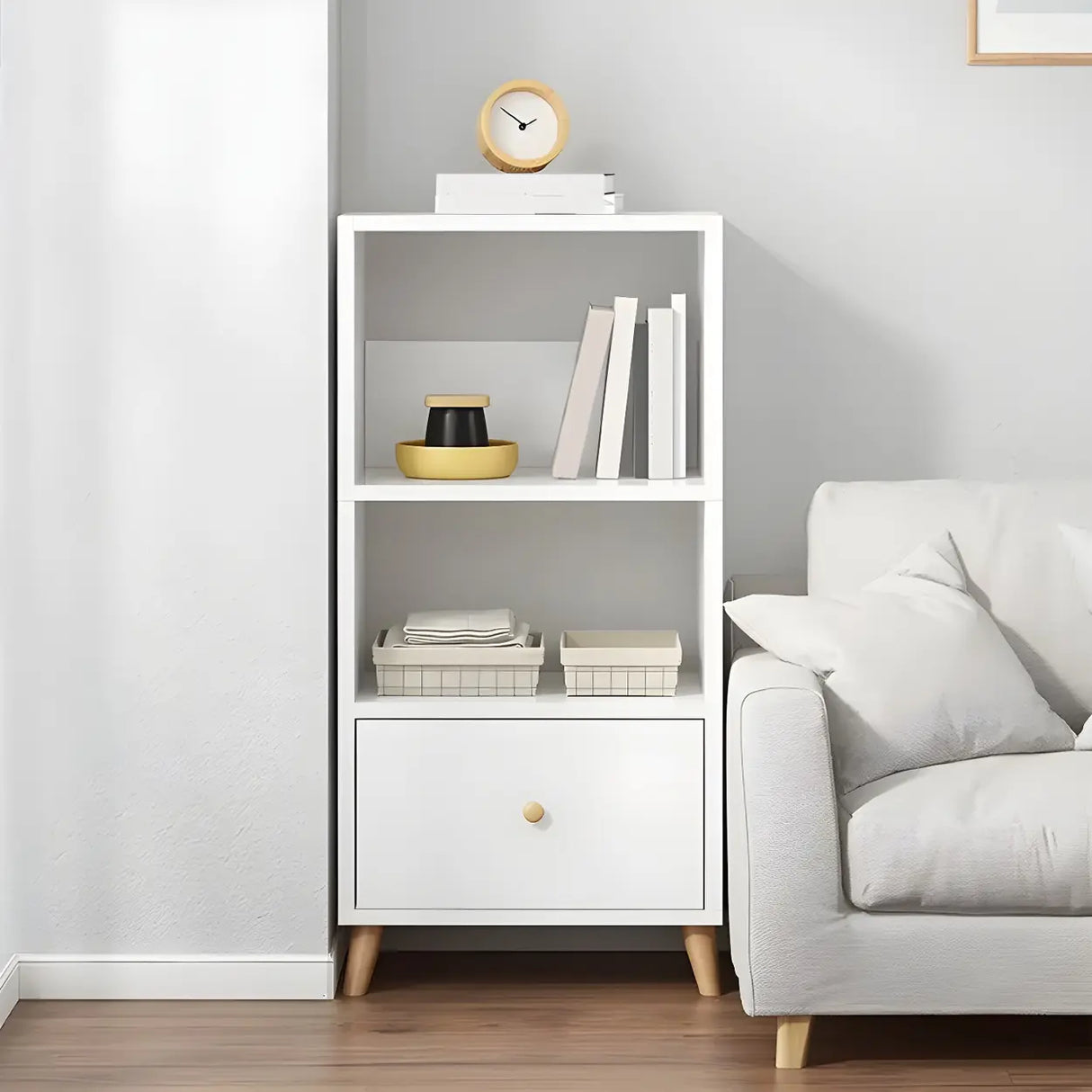 Modern Open-Back Wood Drawers Narrow Display Bookcase Image - 13