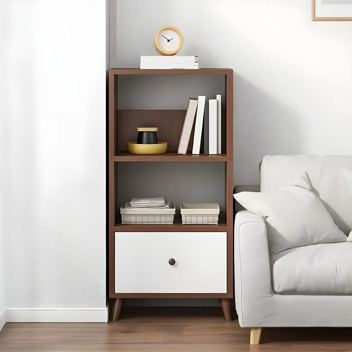 Modern Open-Back Wood Drawers Narrow Display Bookcase Image - 15