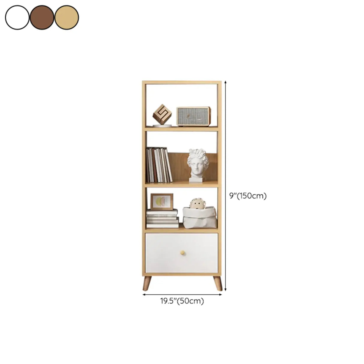 Modern Open-Back Wood Drawers Narrow Display Bookcase Image - 18