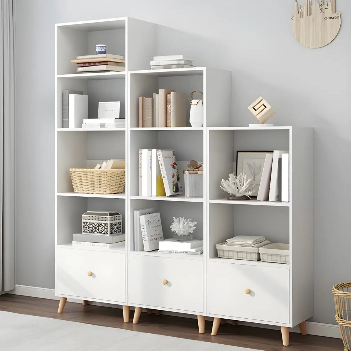 Modern Open-Back Wood Drawers Narrow Display Bookcase Image - 4