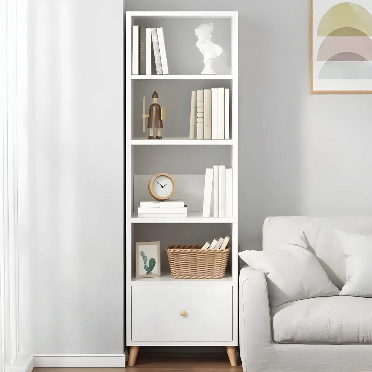 Modern Open-Back Wood Drawers Narrow Display Bookcase Image - 7