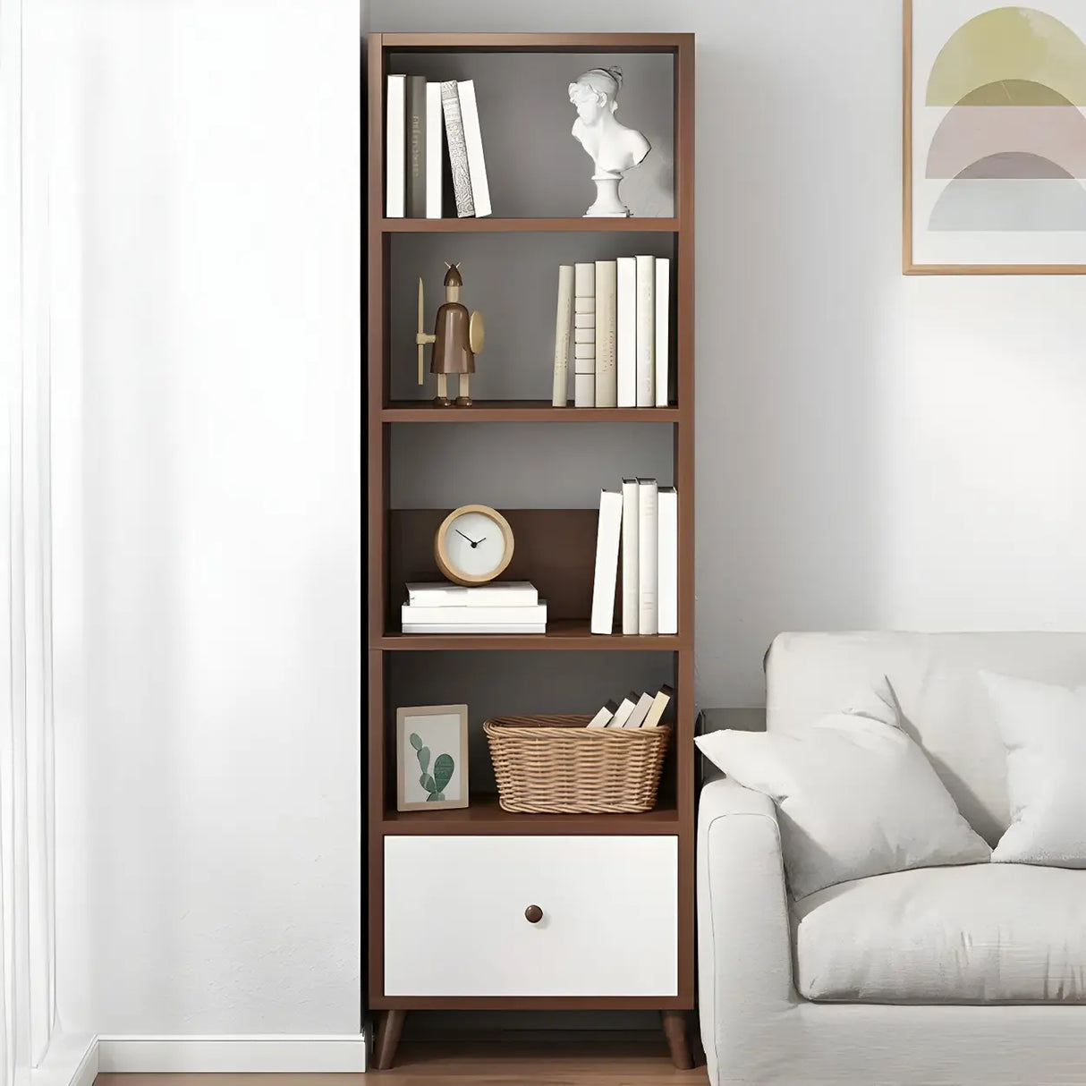 Modern Open-Back Wood Drawers Narrow Display Bookcase Image - 9