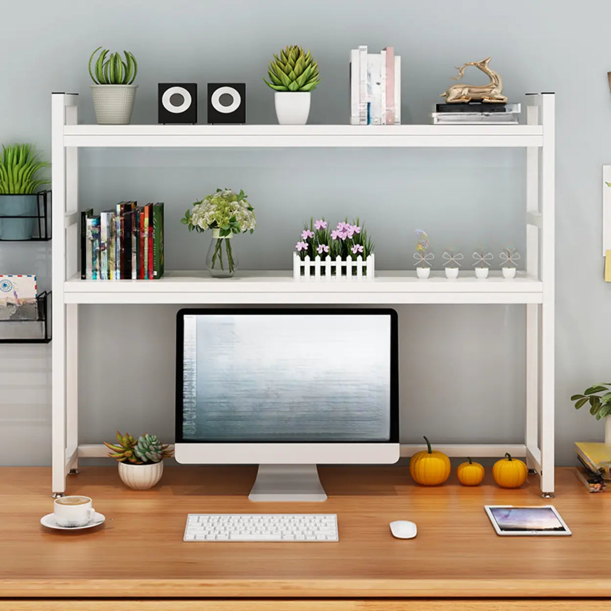 Modern Open Metal Frame White Desktop Storage Bookshelf Image - 1