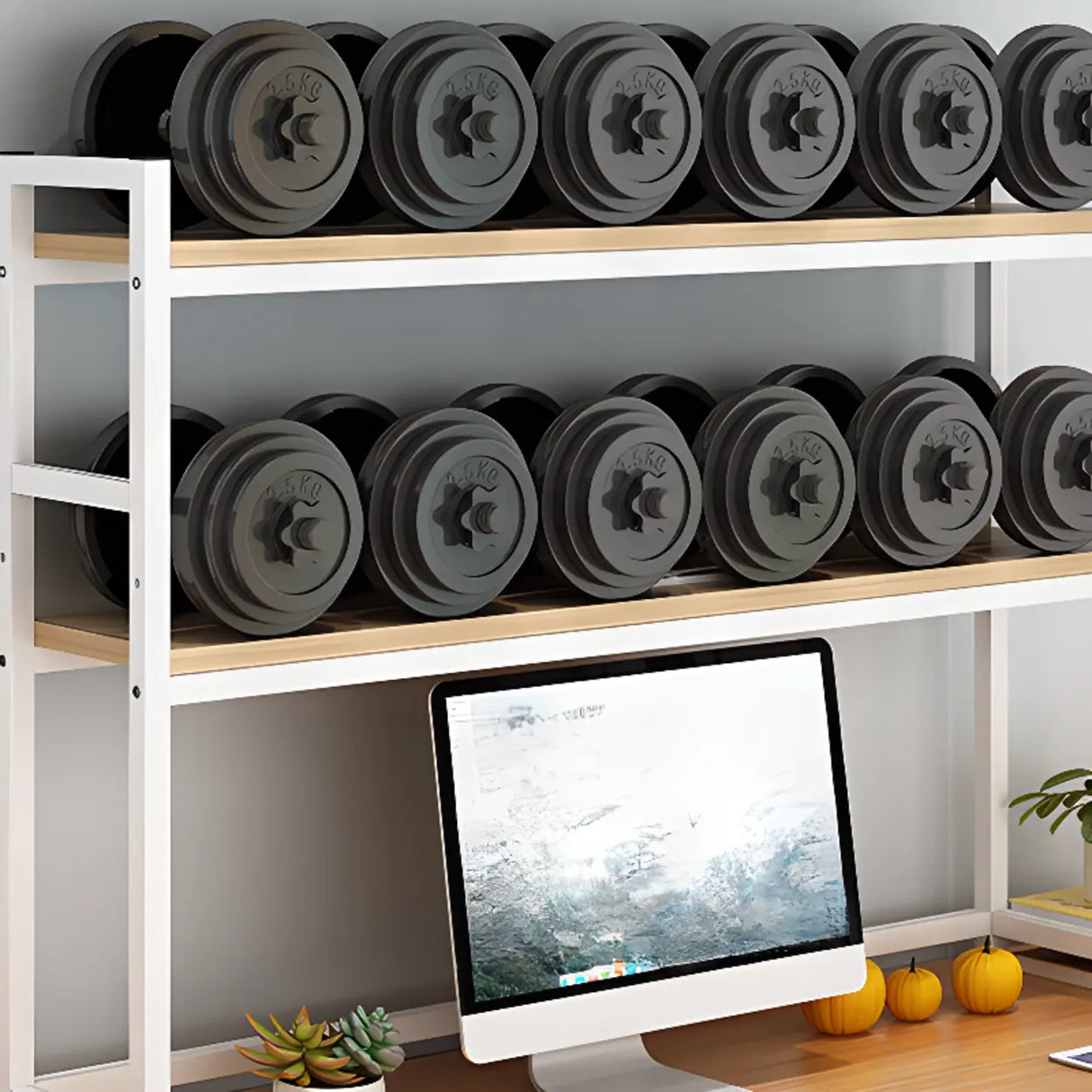 Modern Open Metal Frame White Desktop Storage Bookshelf Image - 11