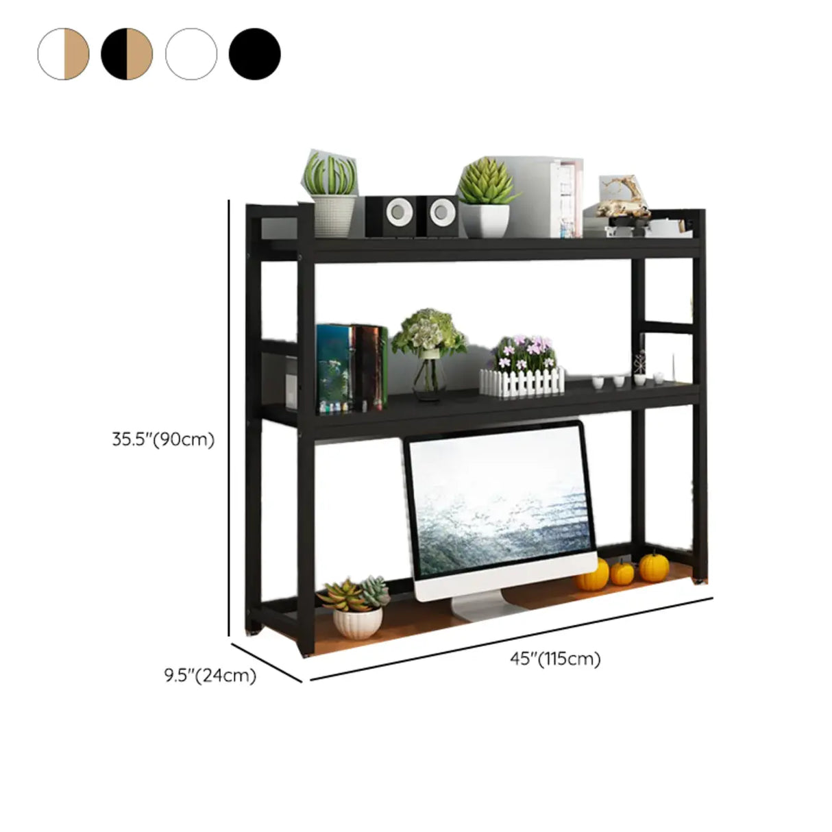 Modern Open Metal Frame White Desktop Storage Bookshelf Image - 13
