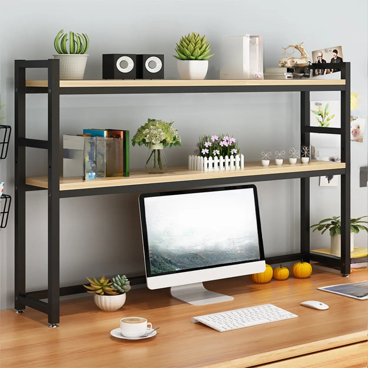 Modern Open Metal Frame White Desktop Storage Bookshelf Image - 2