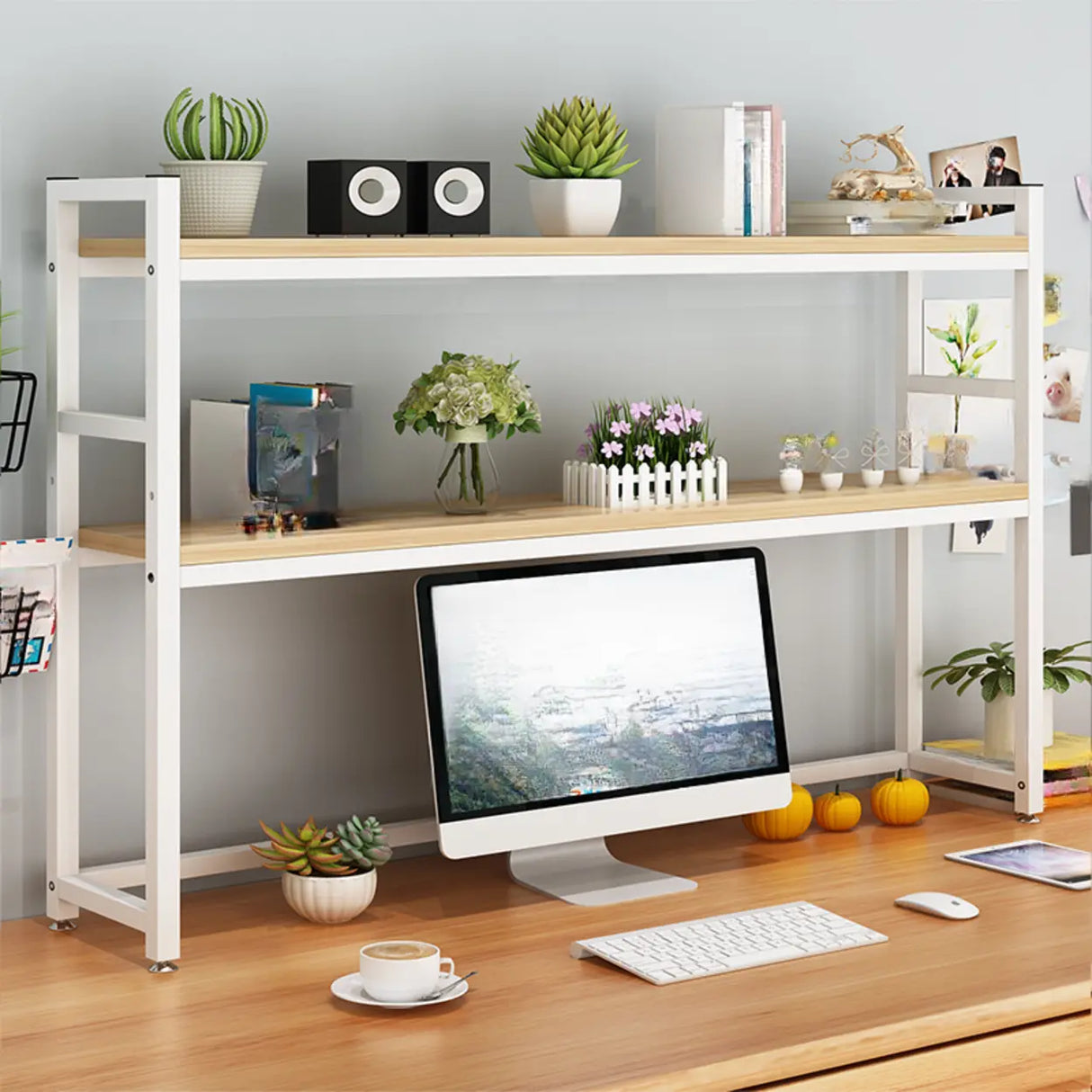 Modern Open Metal Frame White Desktop Storage Bookshelf Image - 3