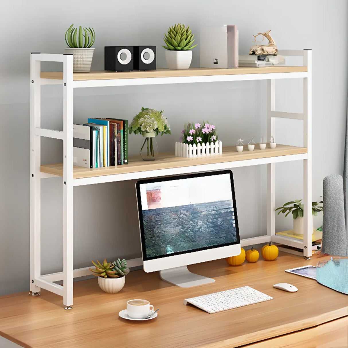 Modern Open Metal Frame White Desktop Storage Bookshelf Image - 4