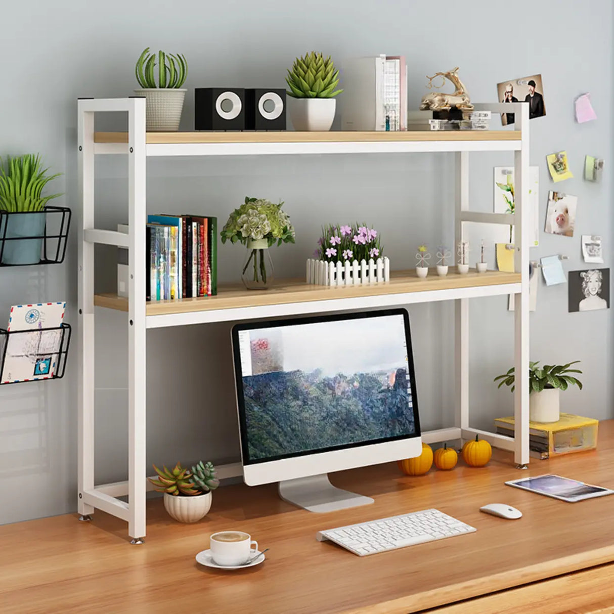 Modern Open Metal Frame White Desktop Storage Bookshelf Image - 5