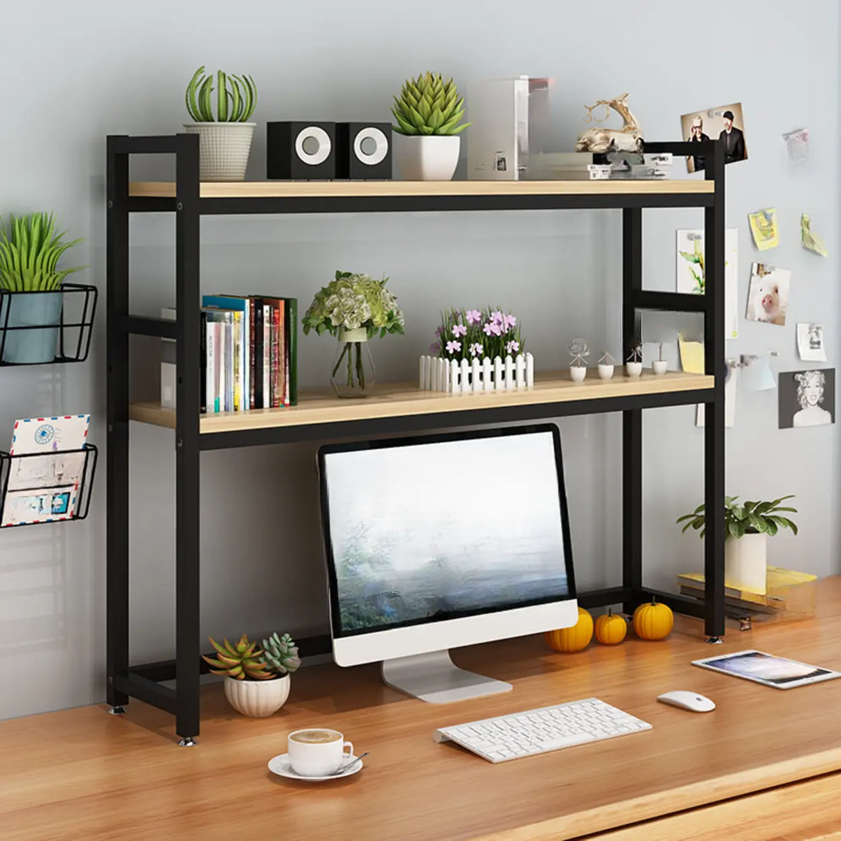 Modern Open Metal Frame White Desktop Storage Bookshelf Image - 6
