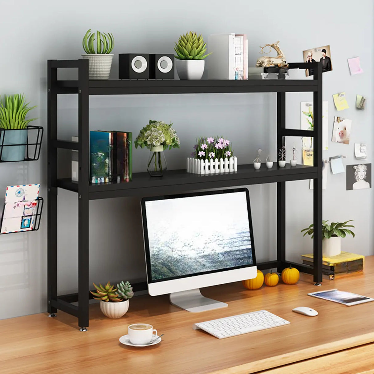 Modern Open Metal Frame White Desktop Storage Bookshelf Image - 7