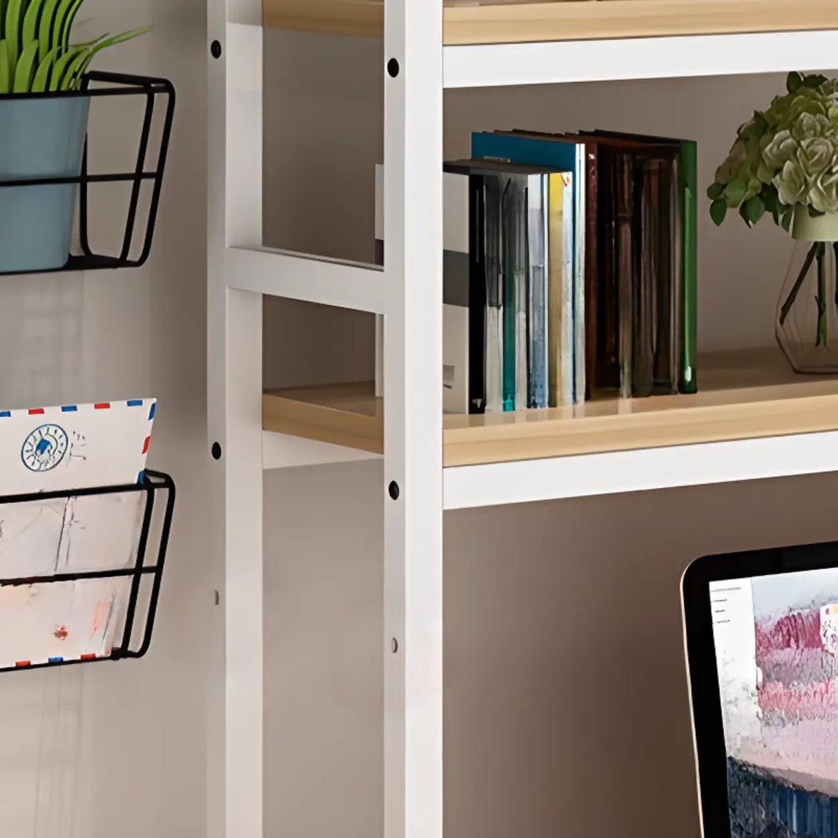 Modern Open Metal Frame White Desktop Storage Bookshelf Image - 8