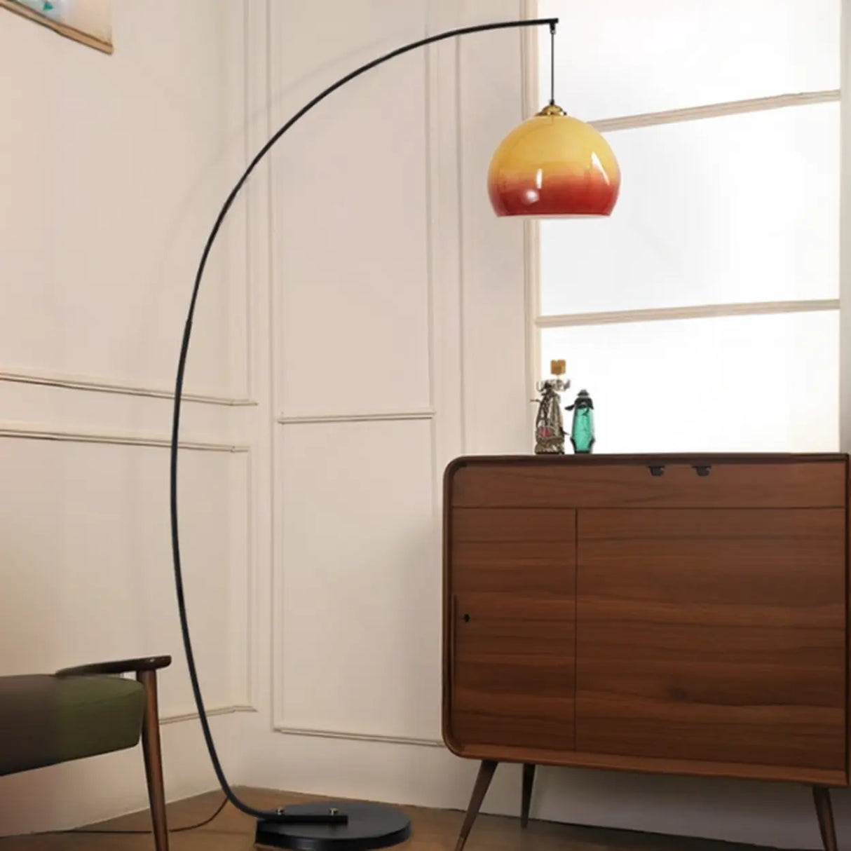 Modern Orange Amber Dome Arc Floor Lamp For Living Room Image - 3
