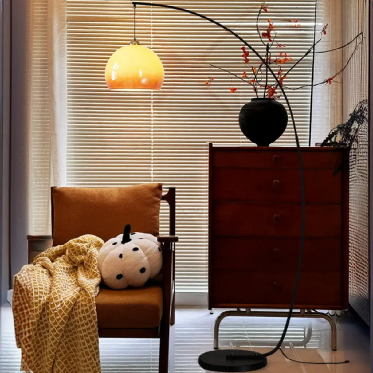 Modern Orange Amber Dome Arc Floor Lamp For Living Room Image - 4