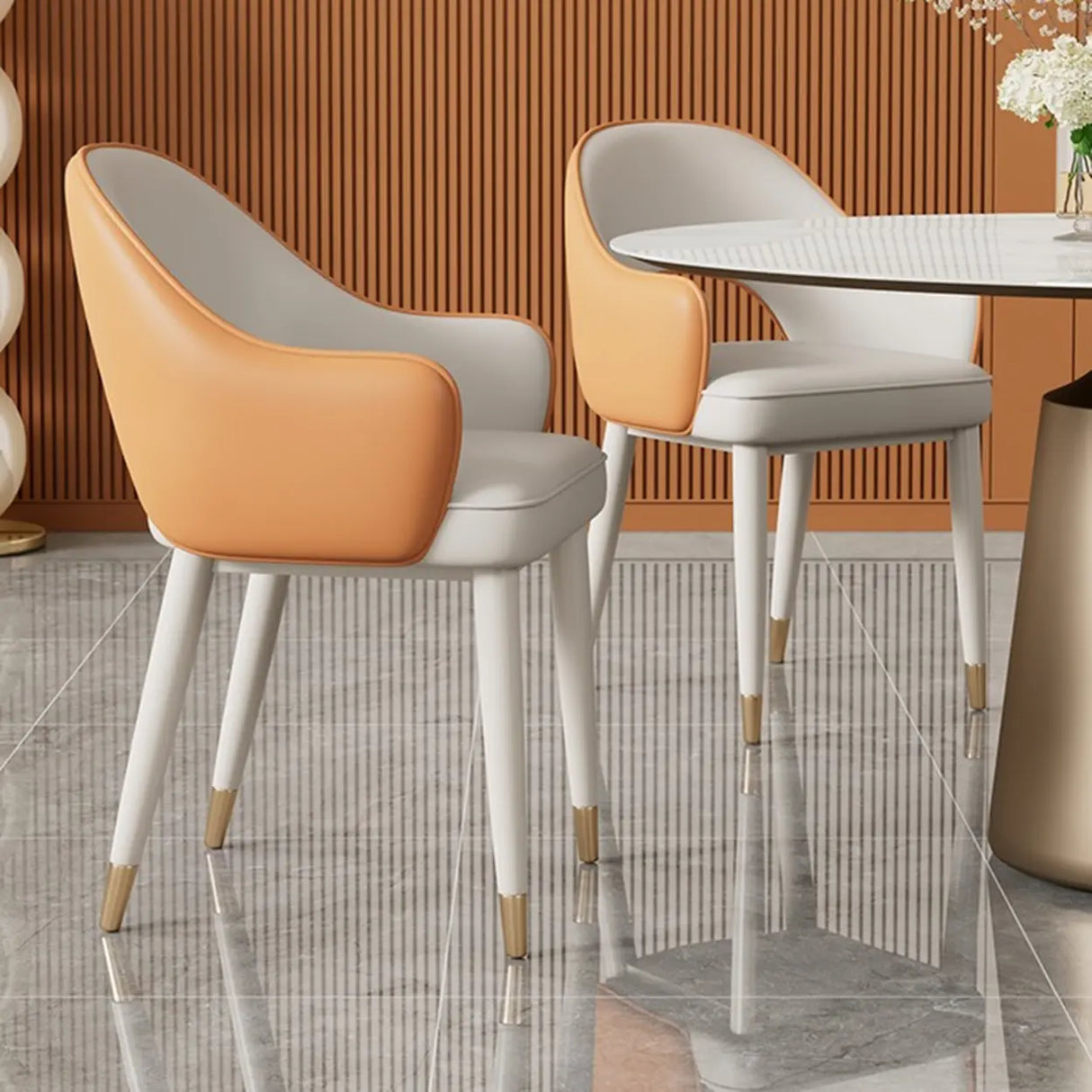 Modern Orange Arm Dining Chair with Upholstered Seat Image - 1