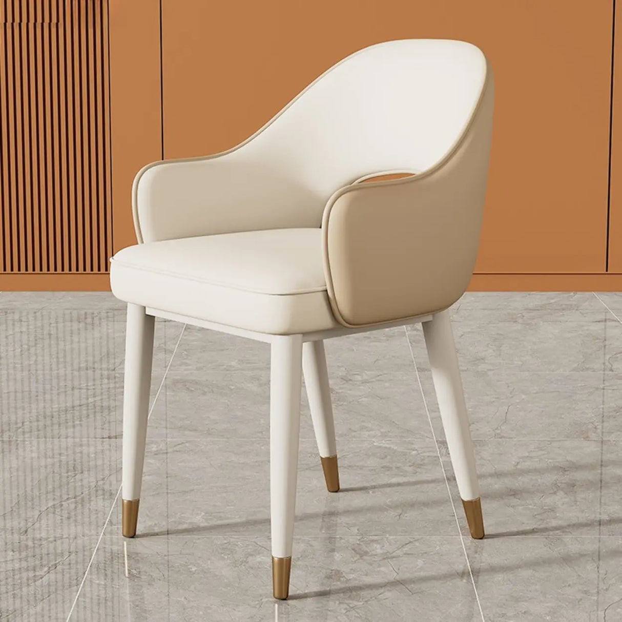 Modern Orange Arm Dining Chair with Upholstered Seat Image - 5