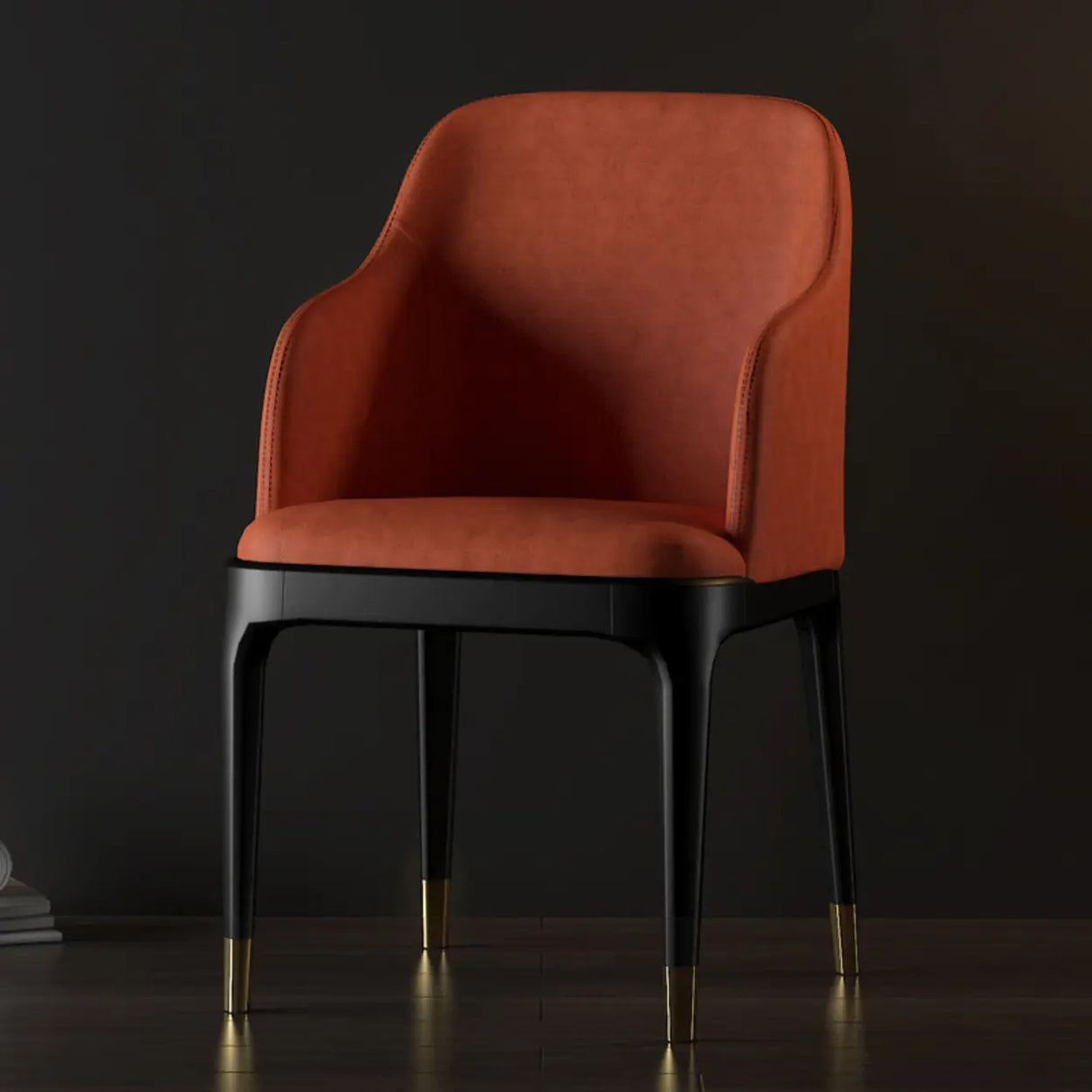 Modern Orange Curved Back Leather Upholstered Dining Chair Image - 16