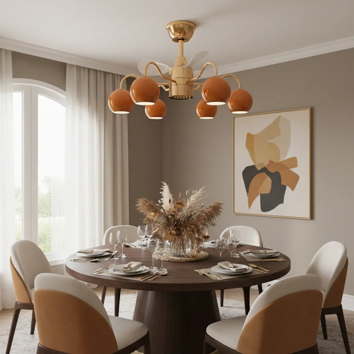 Modern Orange Globe 6-Light Remote Control Ceiling Fan Light Image - 3