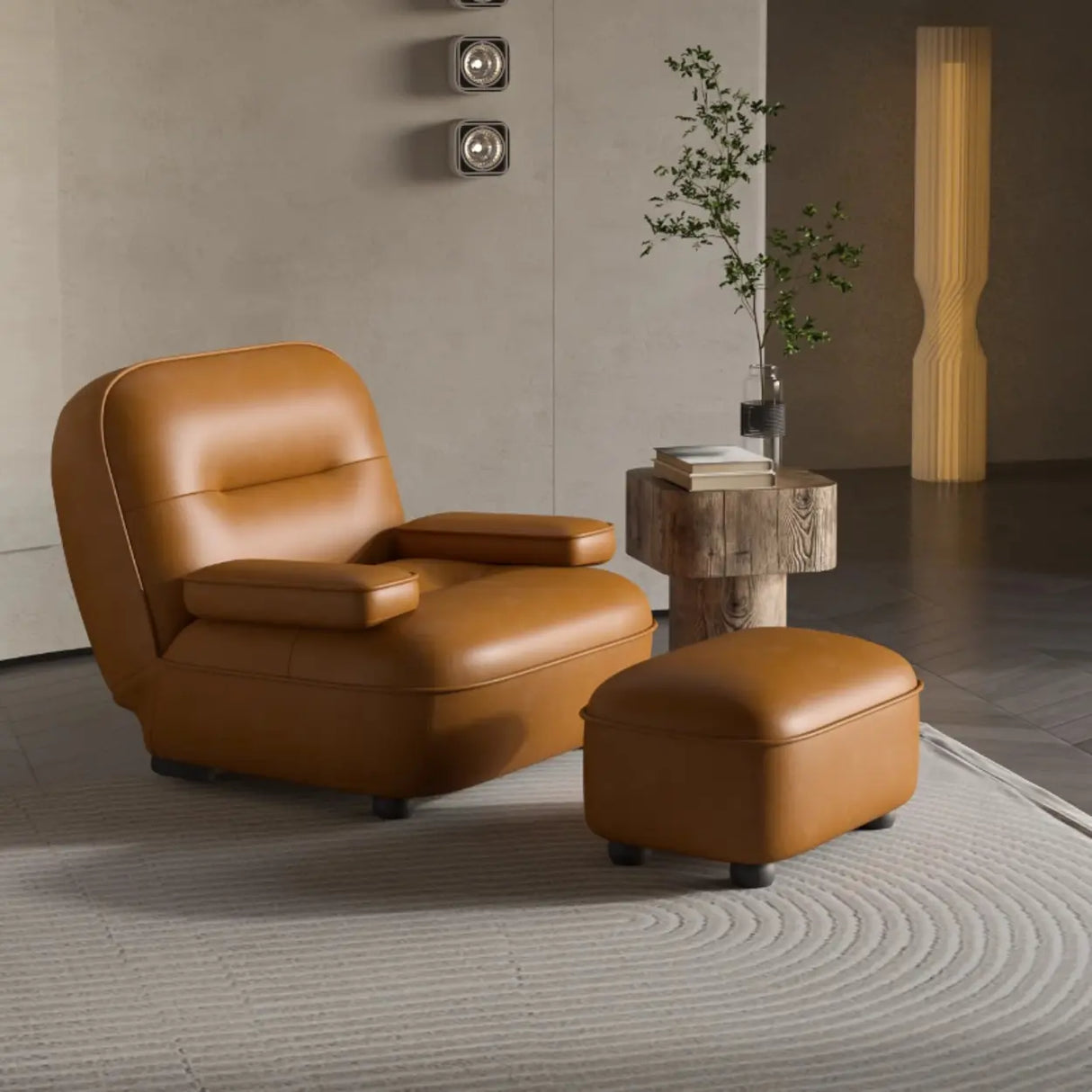 Modern Orange Leather Reclining Accent Chair With Arms Image - 1