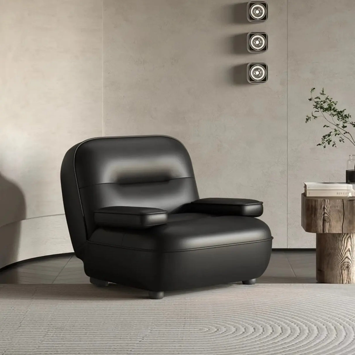 Modern Orange Leather Reclining Accent Chair With Arms Image - 7