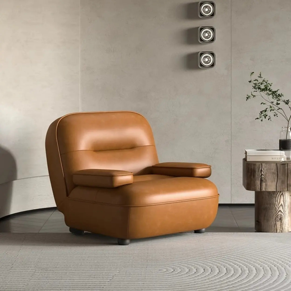 Modern Orange Leather Reclining Accent Chair With Arms Image - 9