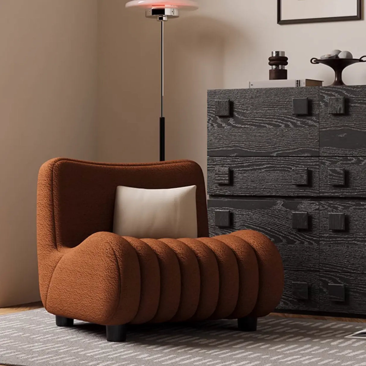 Modern Orange Sherpa Upholstery Lounge Accent Chair Image - 1