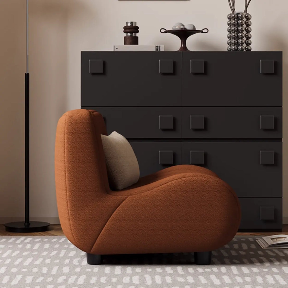 Modern Orange Sherpa Upholstery Lounge Accent Chair Image - 10