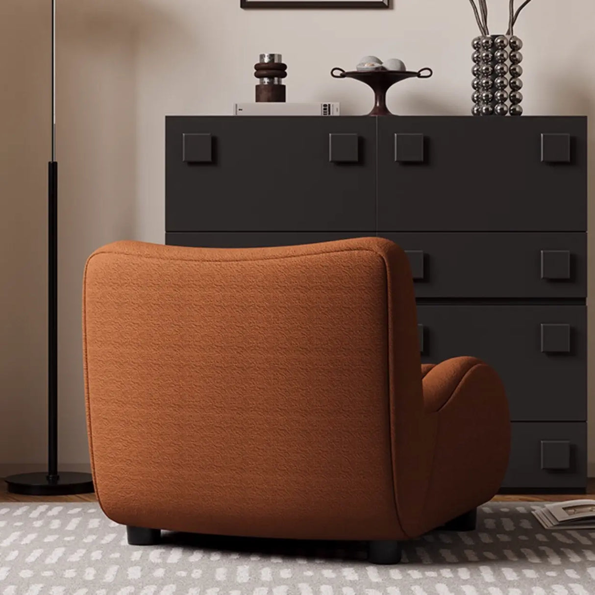 Modern Orange Sherpa Upholstery Lounge Accent Chair Image - 8