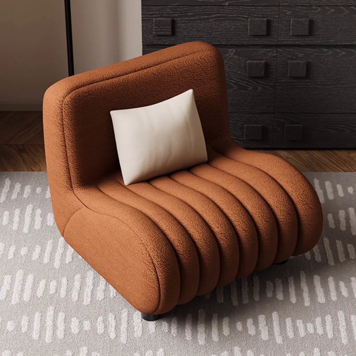 Modern Orange Sherpa Upholstery Lounge Accent Chair Image - 9