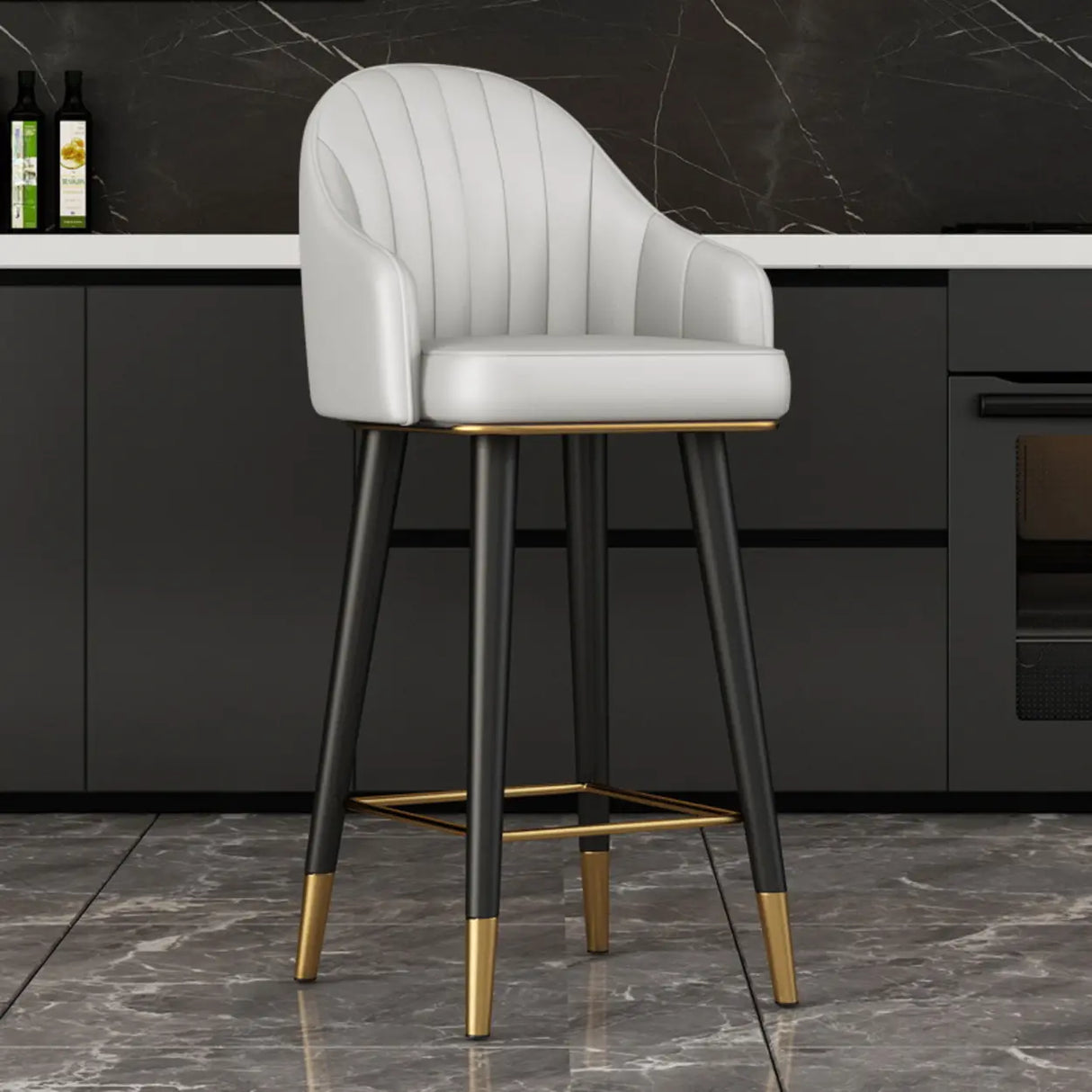 Modern Orange Swivel Leather Upholstered Bucket Bar Stool Image - 14