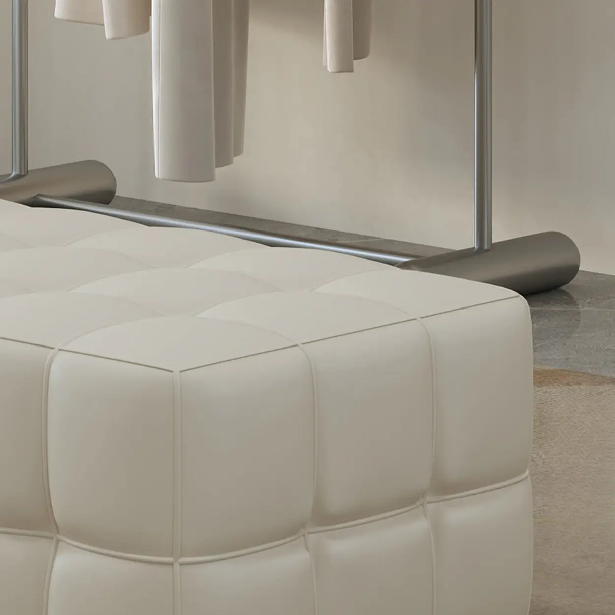 Modern Orange Upholstered Short Height Bedroom Bench Image - 11