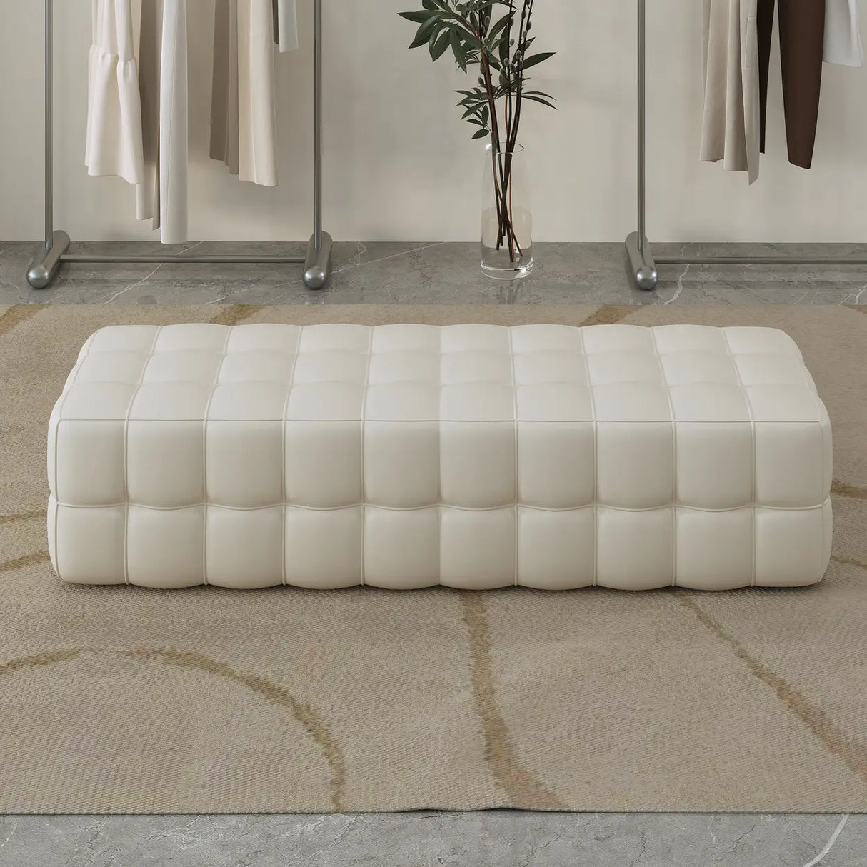 Modern Orange Upholstered Short Height Bedroom Bench Image - 4