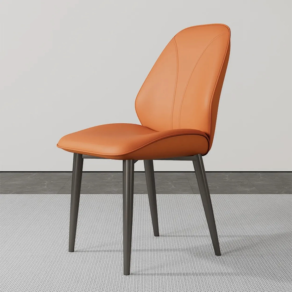 Modern Orange Upholstered Solid Back Leather Dining Chairs Image - 2