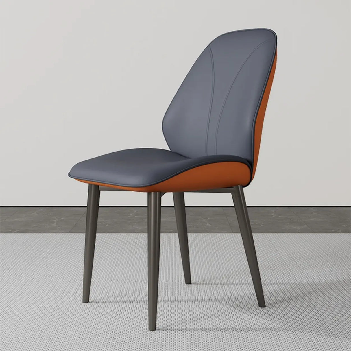Modern Orange Upholstered Solid Back Leather Dining Chairs Image - 7